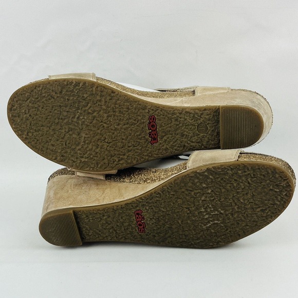 Womens US 8-8.5 Taos Carousel 2 Wedge Sandal Beige Leather Ankle Strap Open Toe - Picture 7 of 9